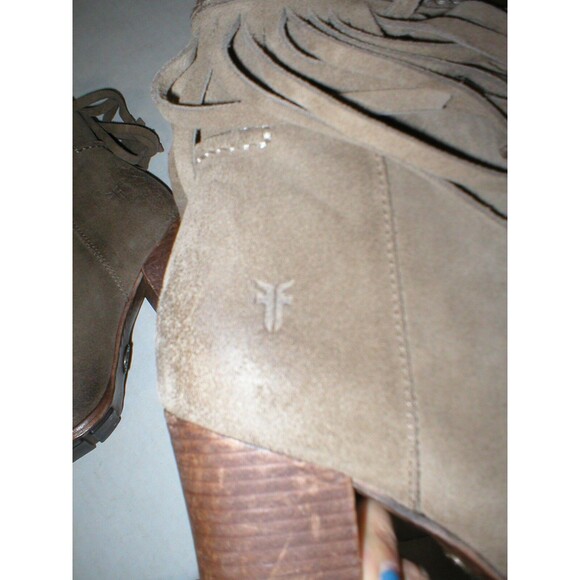 New Womens Parker 5.5 Frye Suede Leather Boots Short Fringe Gray Brown Lace Up - Picture 10 of 12